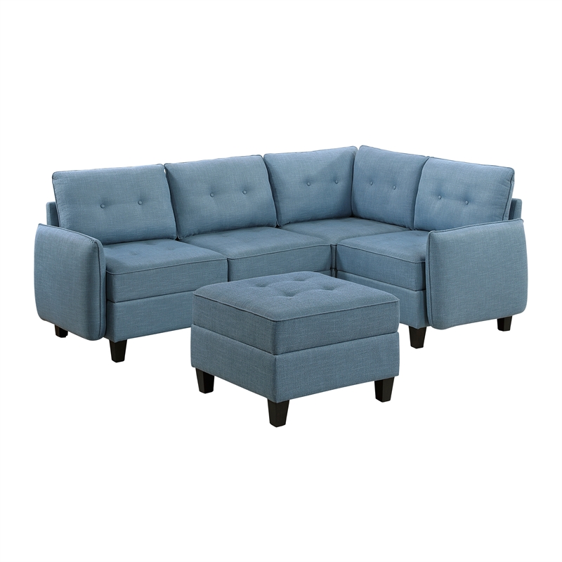 Lexicon Garren Textured 5-Piece Sectional with Storage and Ottoman in Blue