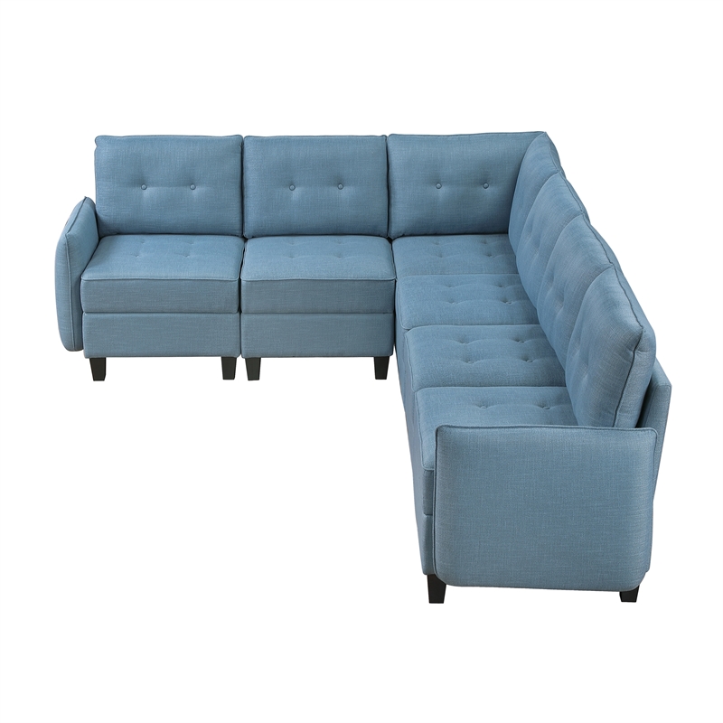 Lexicon Garren Textured 6-Piece Sectional with Storage in Blue