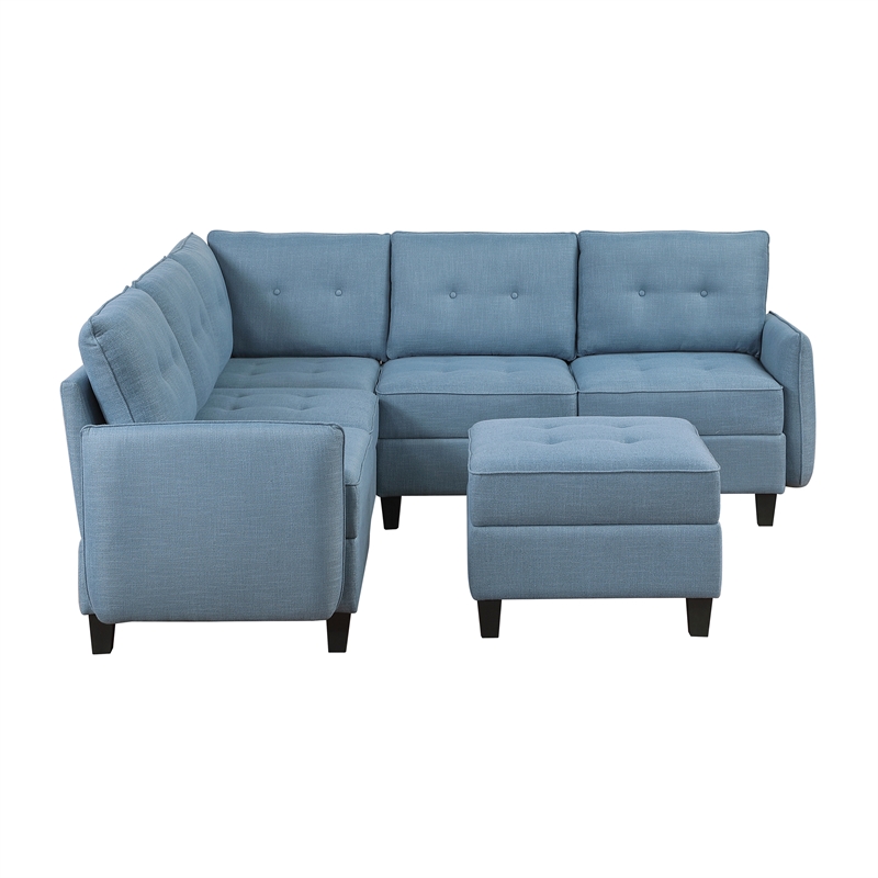 Lexicon Garren Textured 6-Piece Sectional with Storage and Ottoman in Blue