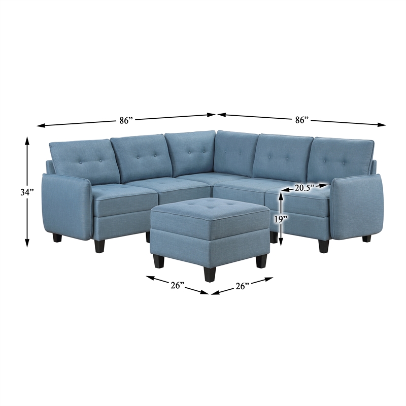Lexicon Garren Textured 6-Piece Sectional with Storage and Ottoman in Blue