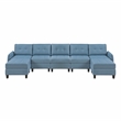 Lexicon Garren Textured 7-Piece Sectional with Storage and Two Ottomans in Blue