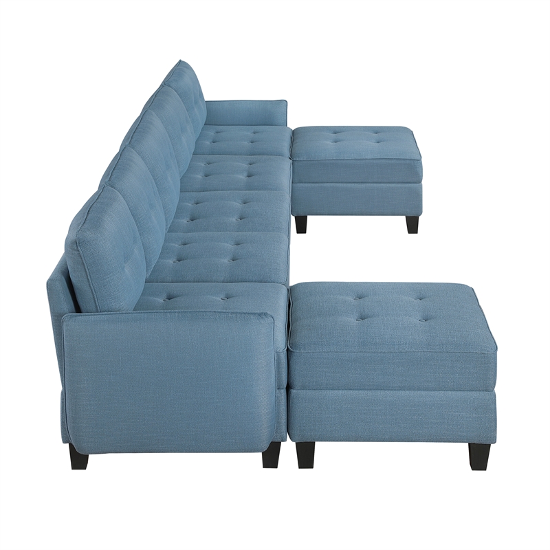 Lexicon Garren Textured 7-Piece Sectional with Storage and Two Ottomans in Blue