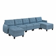 Lexicon Garren Textured 7-Piece Sectional with Storage and Two Ottomans in Blue