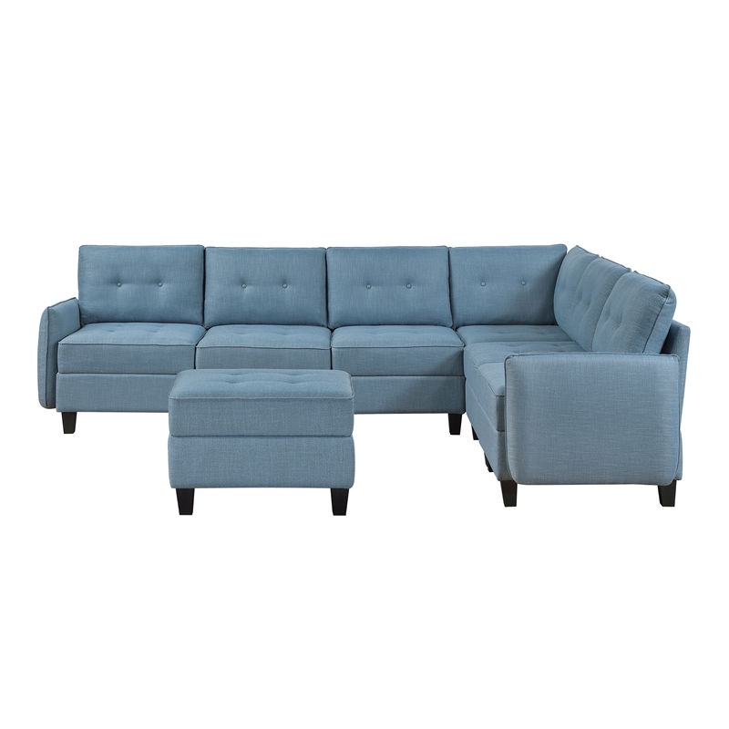 Lexicon Garren Textured 7-Piece Sectional with Storage and Ottoman in Blue