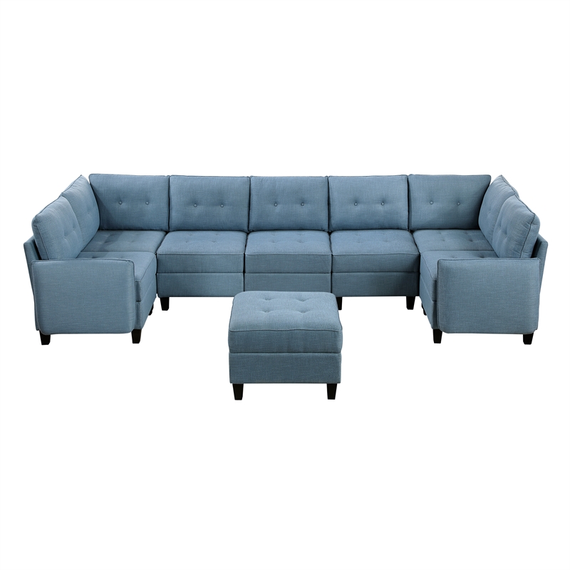 Lexicon Garren Textured 8-Piece Sectional with Storage and Ottoman in Blue
