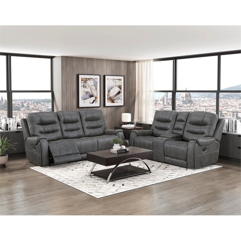 Lexicon Oberon Microfiber Double Reclining Love Seat in Dark Gray