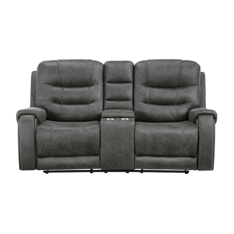 Lexicon Oberon Microfiber Double Reclining Love Seat in Dark Gray