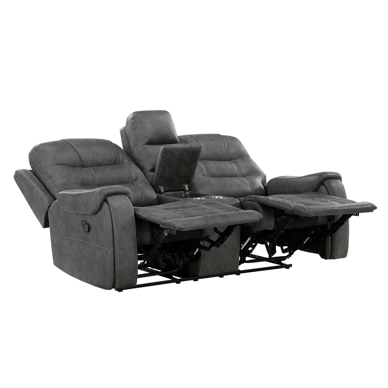 Lexicon Oberon Microfiber Double Reclining Love Seat in Dark Gray