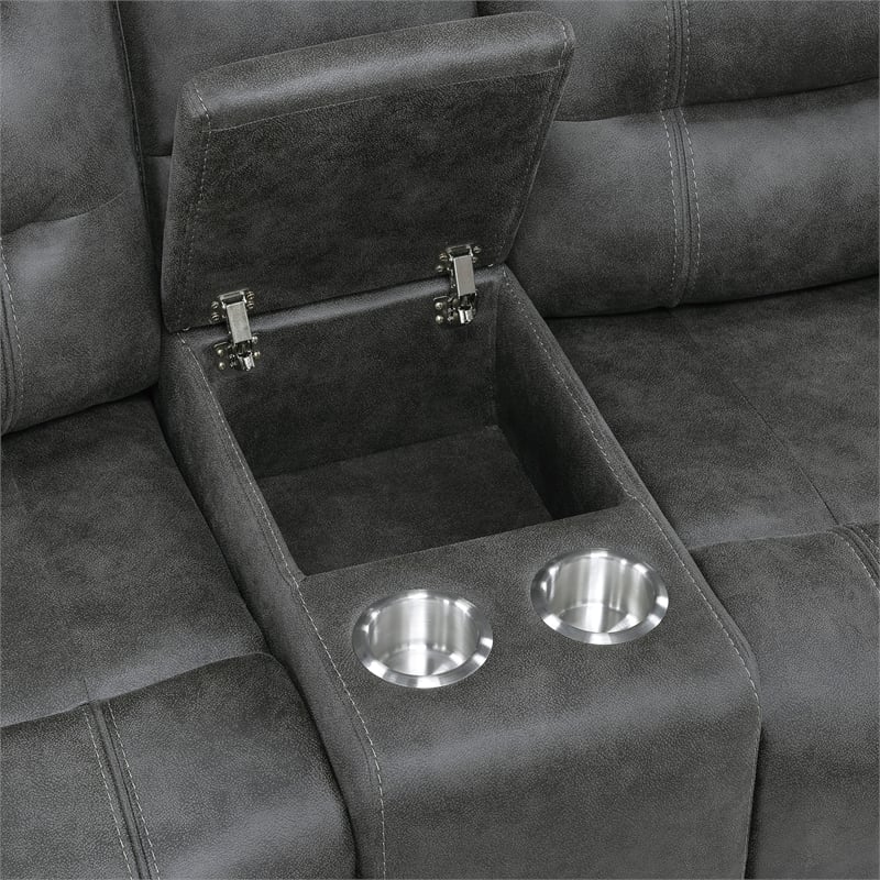 Lexicon Oberon Microfiber Double Reclining Love Seat in Dark Gray