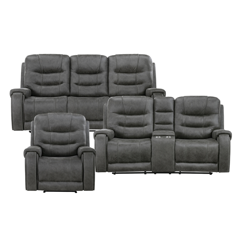 Lexicon Oberon Microfiber Double Reclining Sofa in Dark Gray
