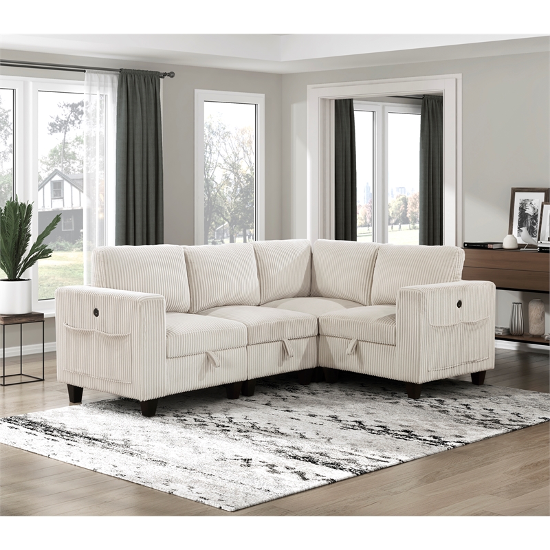 Lexicon Walterboro Corduroy 4-Piece Sectional with Storage in Beige