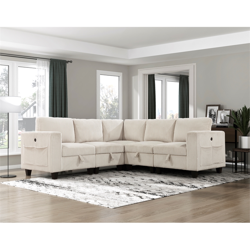 Lexicon Walterboro Corduroy 5-Piece Sectional with Storage in Beige