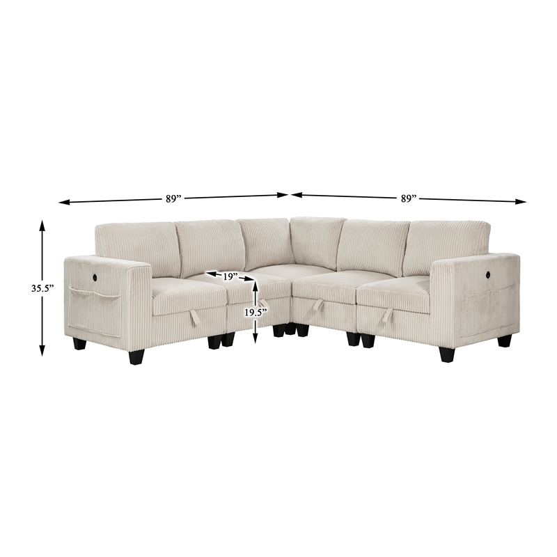 Lexicon Walterboro Corduroy 5-Piece Sectional with Storage in Beige