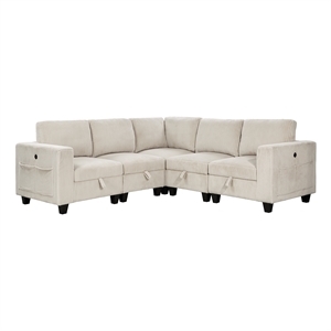 Lexicon Walterboro Corduroy 5-Piece Sectional with Storage in Beige