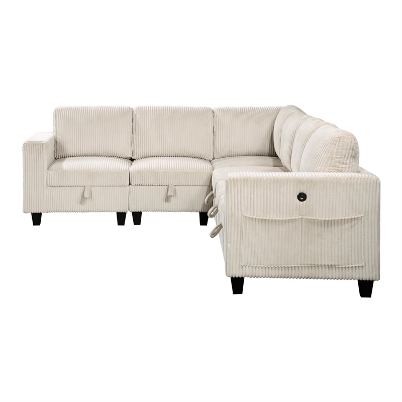 Lexicon Walterboro Corduroy 6-Piece Sectional with Storage in Beige