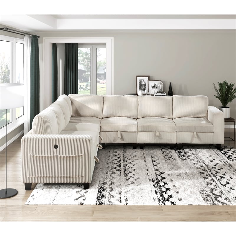 Lexicon Walterboro Corduroy 7-Piece Sectional with Storage in Beige