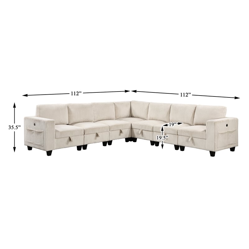 Lexicon Walterboro Corduroy 7-Piece Sectional with Storage in Beige