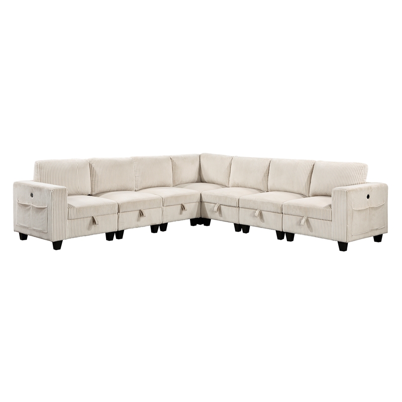 Lexicon Walterboro Corduroy 7-Piece Sectional with Storage in Beige