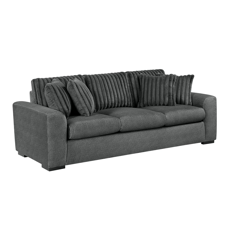 Lexicon Athena Textured Fabric Upholstered Sofa in Dark Gray