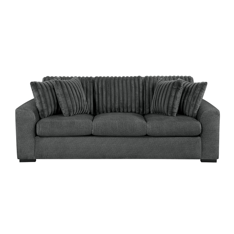 Lexicon Athena Textured Fabric Upholstered Sofa in Dark Gray
