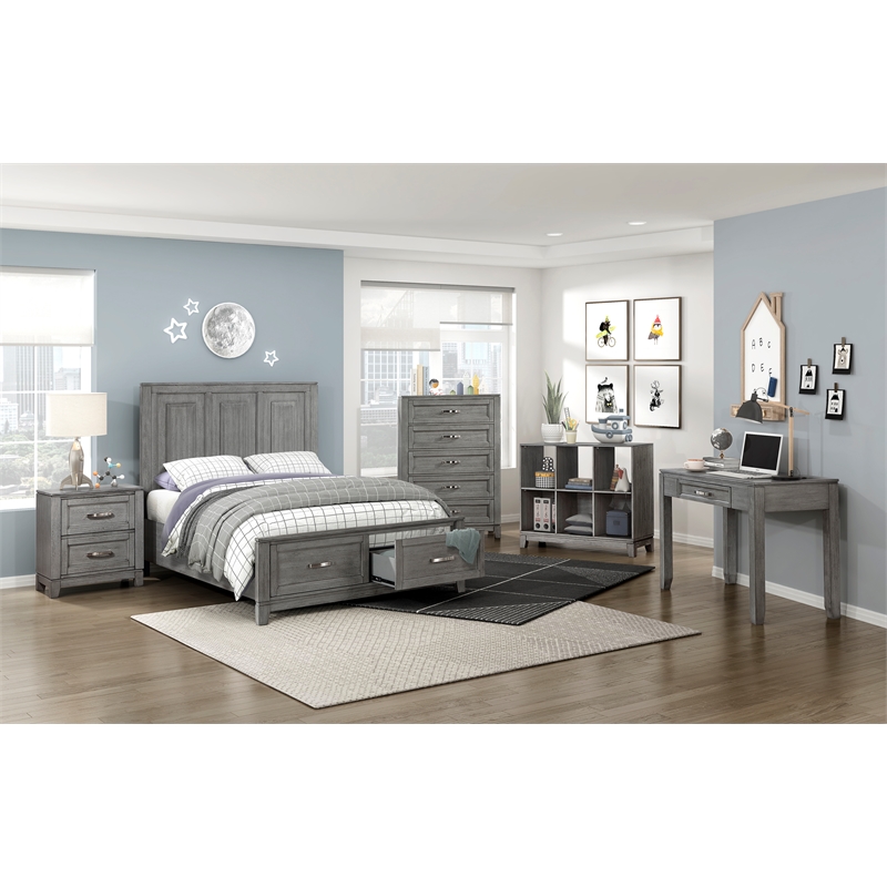 Lexicon Garretson Acacia Full Platform Bed with Footboard Storage in Gray