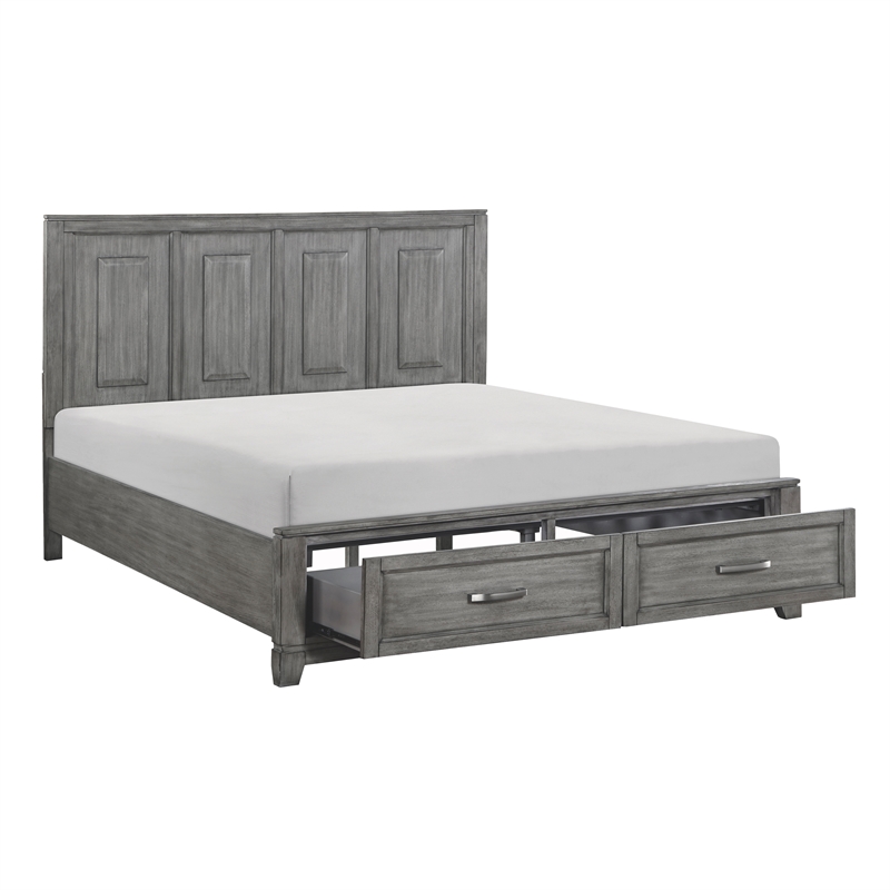 Lexicon Garretson Acacia CK Platform Bed with Footboard Storage in Gray