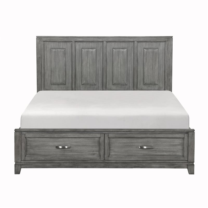 Lexicon Garretson Acacia Eastern King Platform Bed w Footboard Storage in Gray