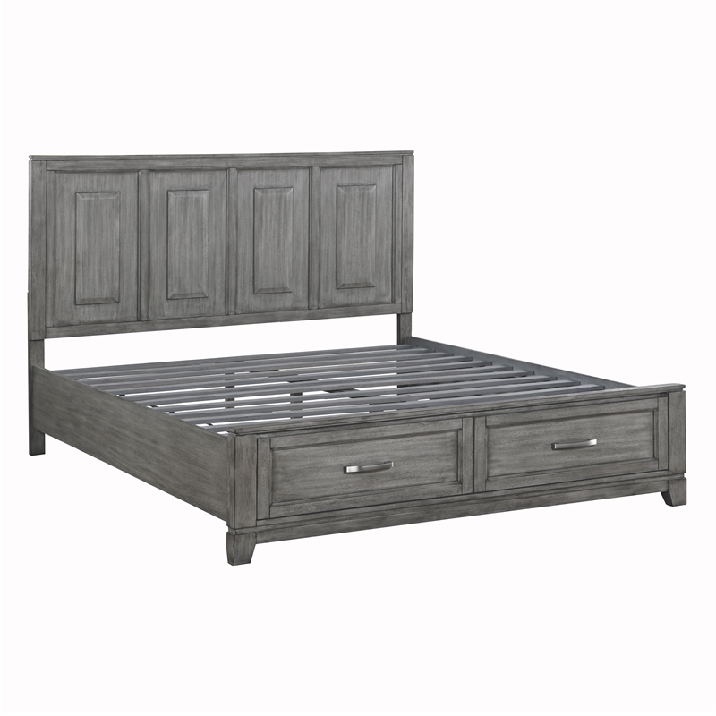 Lexicon Garretson Acacia Eastern King Platform Bed w Footboard Storage in Gray