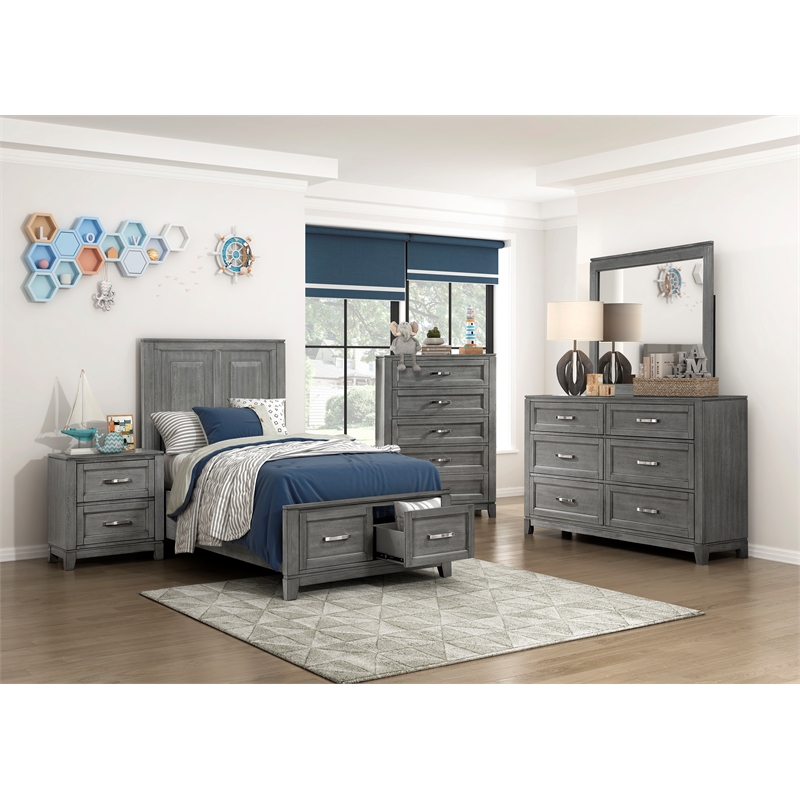 Lexicon Garretson Acacia Twin Platform Bed with Footboard Storage in Gray