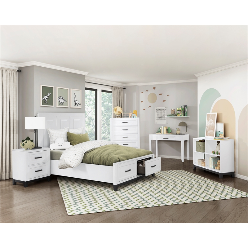 Lexicon Garretson Solid Wood Full Pltfm Bed in White & Metallic Gray Finish