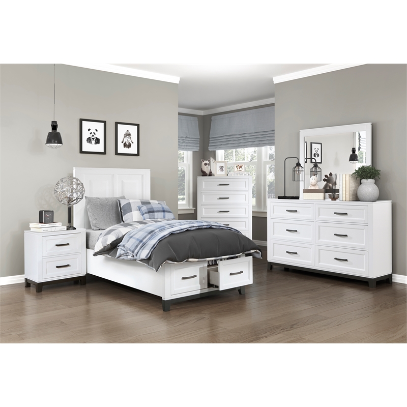Lexicon Garretson Solid Wood Twin Pltfm Bed in White & Metallic Gray Finish
