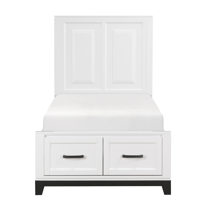 Lexicon Garretson Solid Wood Twin Pltfm Bed in White & Metallic Gray Finish