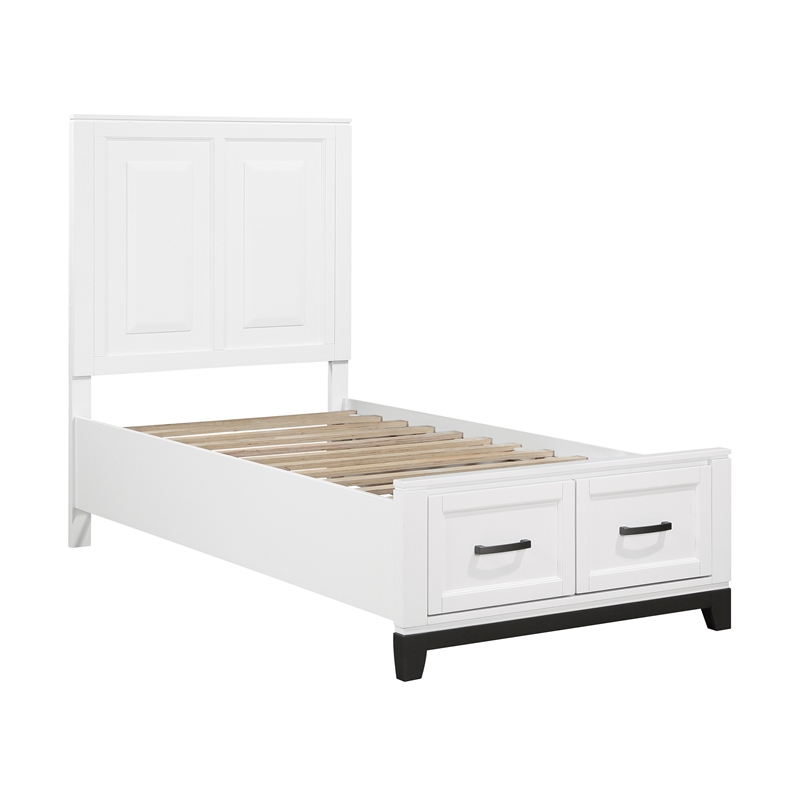 Lexicon Garretson Solid Wood Twin Pltfm Bed in White & Metallic Gray Finish
