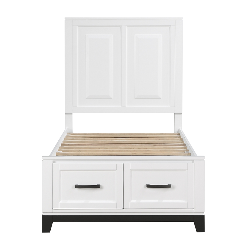Lexicon Garretson Solid Wood Twin Pltfm Bed in White & Metallic Gray Finish