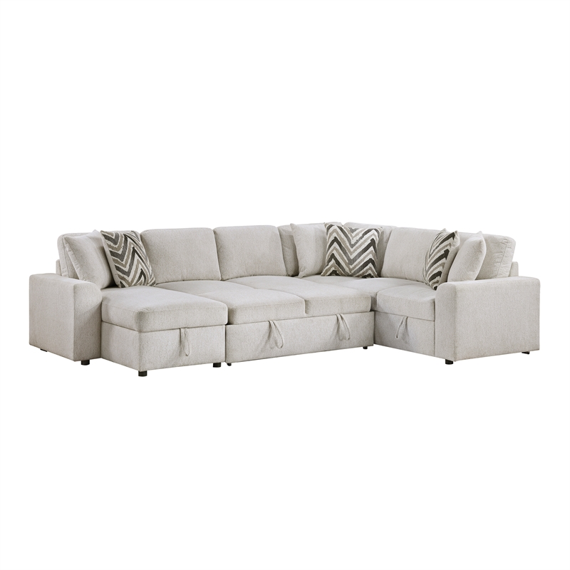 Lexicon Myrtle Chenille 3-Piece Sectional with Pull-out Bed in Beige