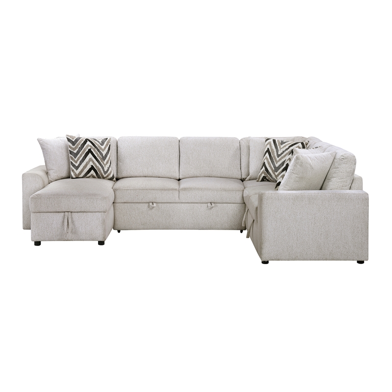 Lexicon Myrtle Chenille 3-Piece Sectional with Pull-out Bed in Beige