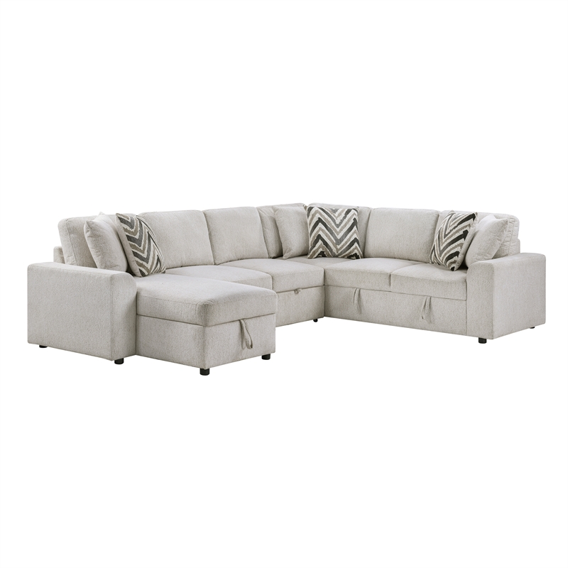 Lexicon Myrtle Chenille 3-Piece Sectional with Pull-out Bed in Beige
