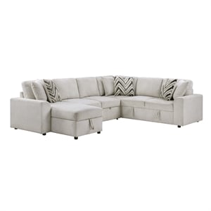 Lexicon Myrtle Chenille 3-Piece Sectional with Pull-out Bed in Beige