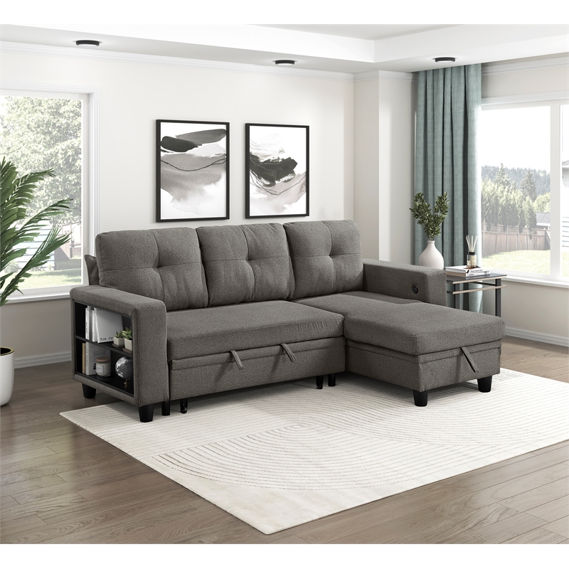 Lexicon Robinson Boucle Sectional with Reversible Chaise in Dark Brown