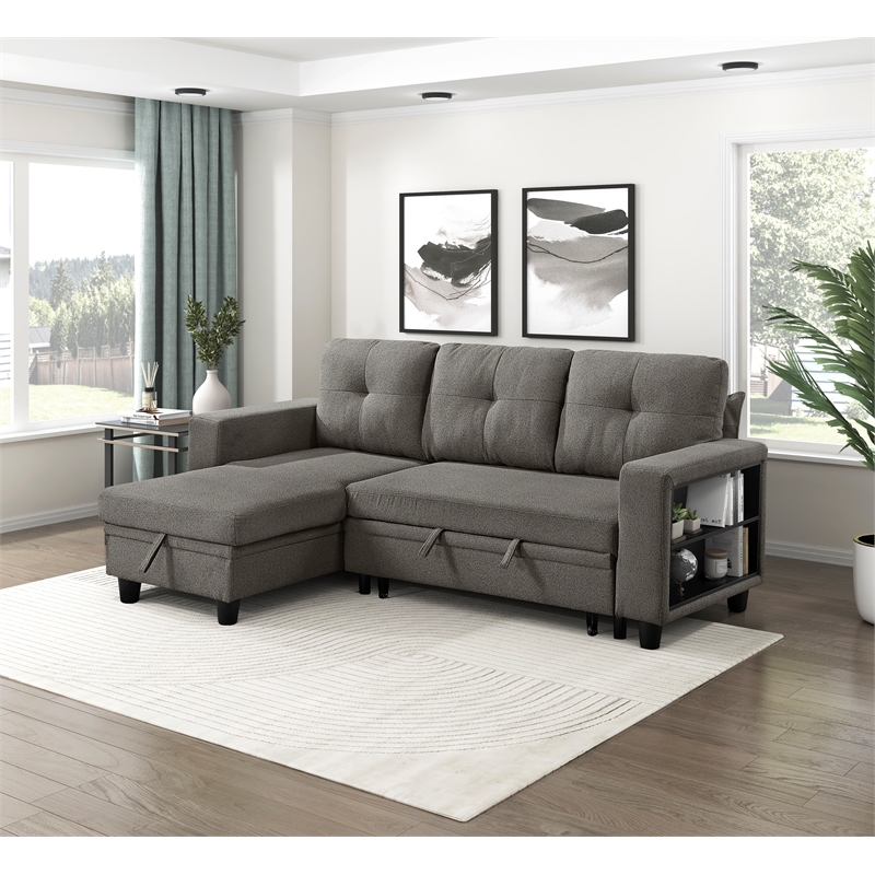 Lexicon Robinson Boucle Sectional with Reversible Chaise in Dark Brown
