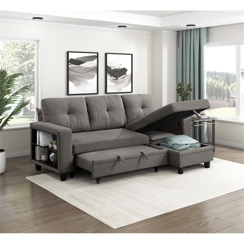 Lexicon Robinson Boucle Sectional with Reversible Chaise in Dark Brown