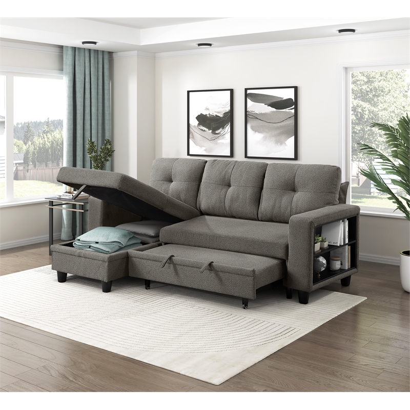 Lexicon Robinson Boucle Sectional with Reversible Chaise in Dark Brown
