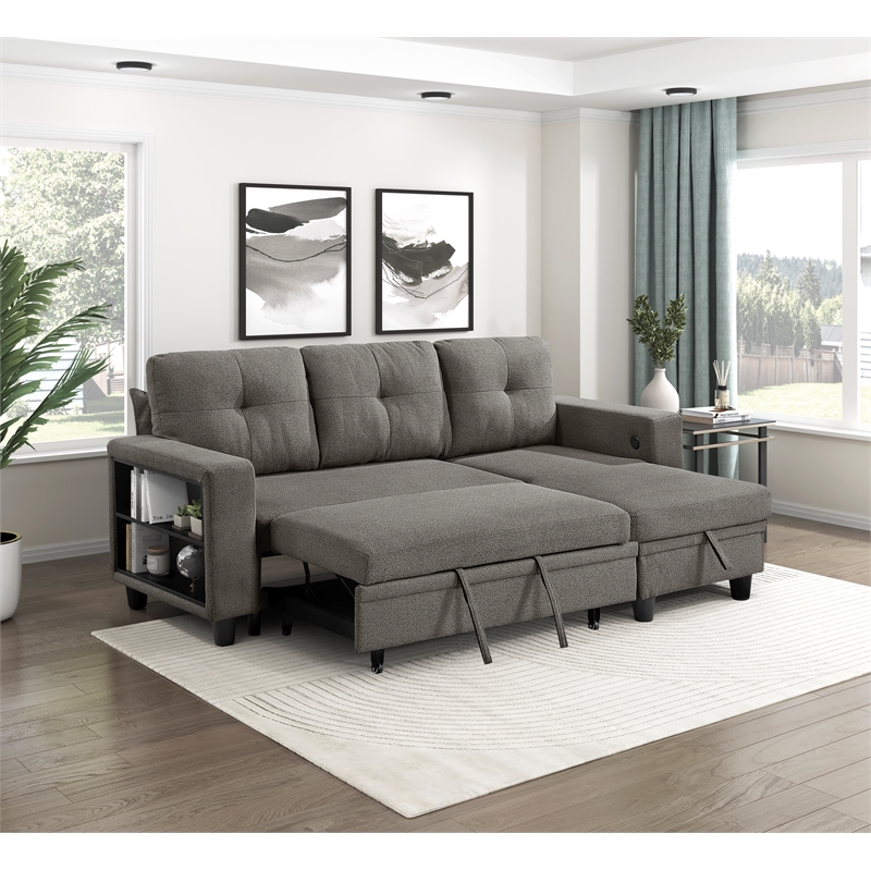 Lexicon Robinson Boucle Sectional with Reversible Chaise in Dark Brown