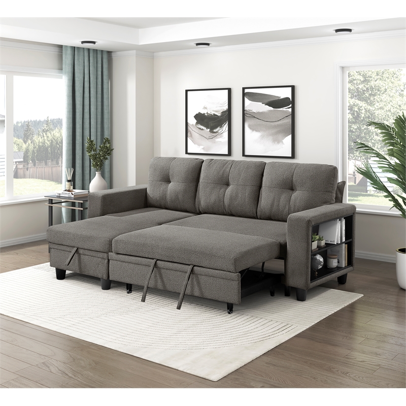 Lexicon Robinson Boucle Sectional with Reversible Chaise in Dark Brown