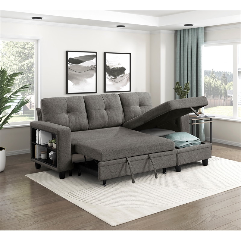Lexicon Robinson Boucle Sectional with Reversible Chaise in Dark Brown
