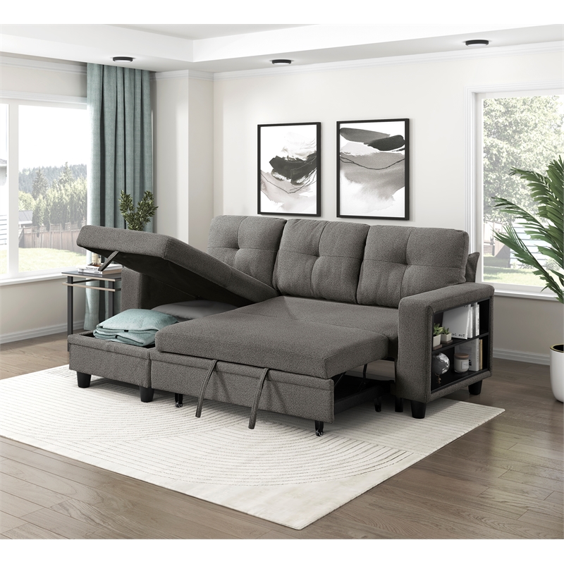 Lexicon Robinson Boucle Sectional with Reversible Chaise in Dark Brown