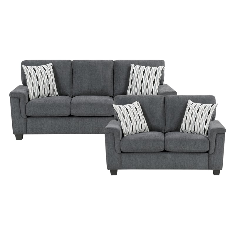 Lexicon Chelsea Chenille Fabric Upholstered Love Seat in Dark Gray