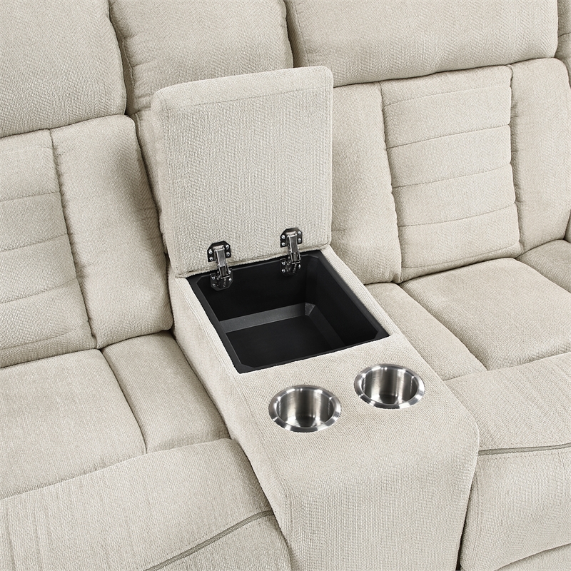 Lexicon Nutmeg Chenille Double Reclining Love Seat with Center Console in Beige