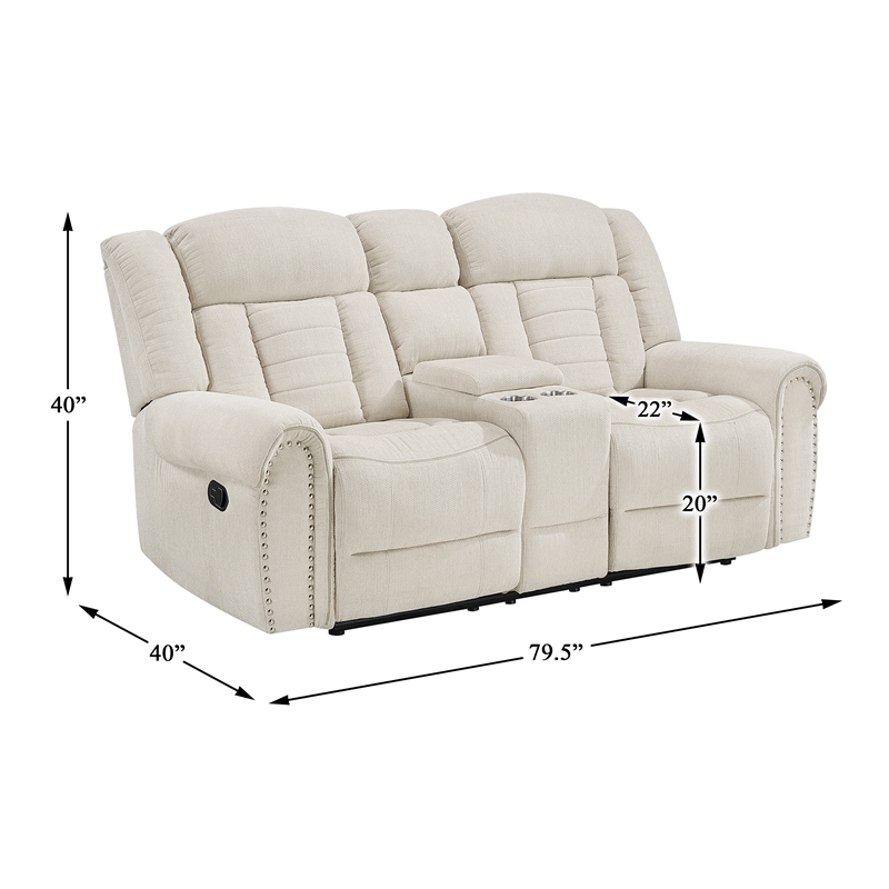 Lexicon Nutmeg Chenille Double Reclining Love Seat with Center Console in Beige