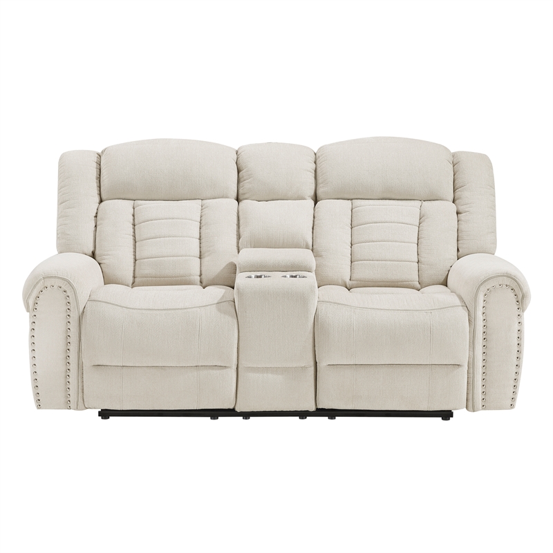 Lexicon Nutmeg Chenille Double Reclining Love Seat with Center Console in Beige